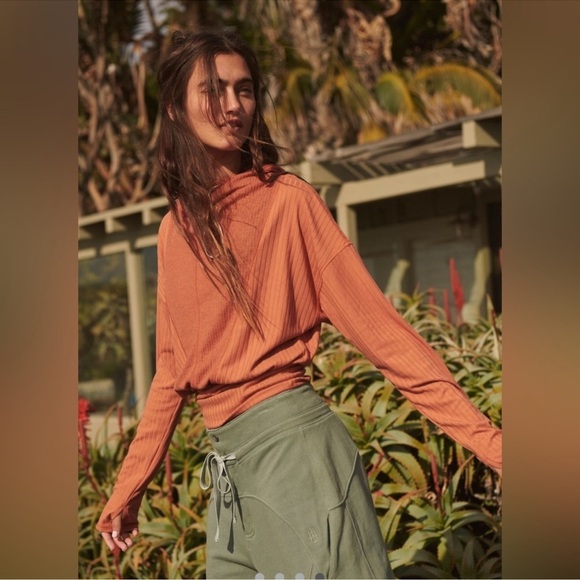 Free People Movement Hooded Tap In Layering Top Womens Small Orange - Picture 4 of 10